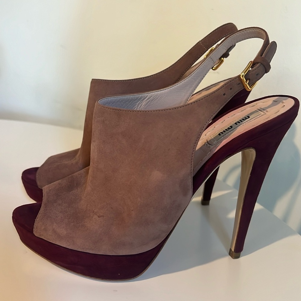 Miu Miu beautiful contrast suede bootie heels